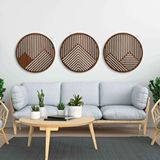 Ent Wood Art Ahşap Duvar Tablosu, 3 Parça Oval Ahşap Modern Duvar Dekoru, Geometrik Desen Duvar Paneli, Ceviz