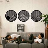 Ent Wood Art Ahşap Duvar Tablosu, 3 Parça Oval Ahşap Modern Duvar Dekoru, Geometrik Desen Duvar Paneli, Siyah