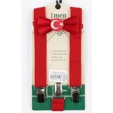 Entel Erkek Çocuk Pantolon Askısı ve Papyon 1-12 Yaş Uyumlu - Standart - Kırmızı - Beyaz
