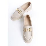 Entella Store Kadın Loafer Makosen Büyük Tokalı Krem Günlük Ayakkabı