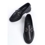 Entella Store Kadın Loafer Makosen Büyük Tokalı Siyah Günlük Ayakkabı