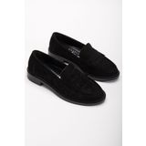 Entella Store Kadın Loafer Püsküllü Siyah Süet Günlük Ayakkabı