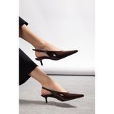 Entella Store Kate Kahverengi Kırışık Rugan 3 cm Topuklu Sivri burun Topuklu Ayakkabı