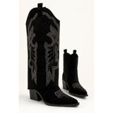 Entella Store Westa Kadın Siyah Western Kovboy Topuklu Süet Pantolon Çizme