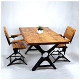 Entema Doğal Ağaç Masif Ahşap Yemek Masası 60 cm x 150 cm 2 Sandalye - 60 x 150 cm - Ahşap Desenli