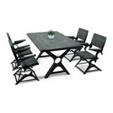 Entema Doğal Ağaç Masif Ahşap Yemek Masası 75 x 145 cm 4 Sandalye - Siyah