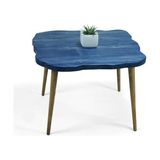 Entema Doğal Ağaç Masif Kütük Lata Orta Sehpa 65CM x 65CM Ağaç Ayak - Mavi