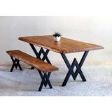 Entema Doğal Ağaç Masif Kütük Masa 75 cm x 165 cm + 1 Bank Bench ( Metal Ayak ) - 75 x 165 cm