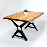 Entema Doğal Ağaç Masif Kütük Masa 90CM x 180CM ( Metal Ayak ) - Ahşap