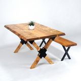 Entema Doğal Ağaç Masif Kütük Masa ( Ağaç Ayak ) 60CM x 120CM + 1 Bank Bench - 60 x 120 cm - Ahşap