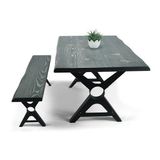 Entema Doğal Ağaç Masif Kütük Masa ( Metal Ayak ) 75CM x 145CM + 1 Bank Bench - Siyah