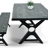 Entema Doğal Ağaç Masif Kütük Masa Metal Ayak 90 x 180 cm + 1 Bank Bench - Siyah