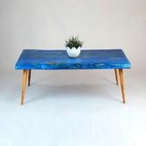 Entema Doğal Ağaç Masif Kütük Orta Sehpa (75CM x 115CM) Ağaç Ayak - Mavi