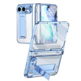 ENTRYX iPhone Duo için Kaplama Kılıf, Ekran Koruyucu Ayarlanabilir Stand Kapağı [Menteşe Tam Sargılı Şeffaf İnce Kabuk Sararmaya Karşı PC Arka] (Mavi)