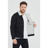 Enuygunenmoda Erkek Siyah Içi Kürklü Kot Ceket Uzun Kol Regular Kalıp Düz Desen Casual Stil - 2XL