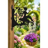Enva Home Dekoratif Perili Figürlü Duvara Monte Çiçek Askısı Lazer Kesim Metal Bahçe Balkon Saksı Askılığı - 30 cm - Siyah - Antik Yeşil