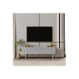 enwood Capella Tv Ünitesi sis gri MDF 120 cm ayaklı kapaklı raflı