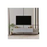 enwood Capella TV ünitesi sis gri MDF 120 cm duvara monte kapaklı raflı