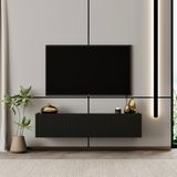 Enwood Capella Tv Ünitesi Siyah Mdf 120 cm Duvara Monte Kapaklı Raflı