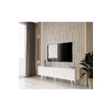 enwood RİGEL COUNTRY BEYAZ MDF 2 KAPAKLI (DÜŞME KAPAK) AHŞAP AYAKLI 140 CM TV ÜNİTESİ