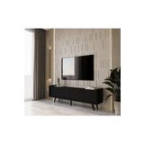Enwood Rigel Country Siyah Mdf 2 Kapaklı (Düşme Kapak) Ahşap Ayaklı 140 Cm Tv Ünitesi