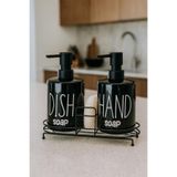 ENYAZA(2024) 2'li Metal Stantlı ve Süngerli Sıvı Sabunluk Mutfak ve Banyo Seti Hand Dish Fenomen Set 500 ML Siyah