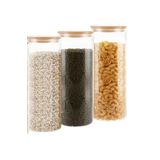 ENYAZA(2024) 3 Adet 1100 ML Bambu Kapaklı Lüks Yuvarlak Bakliyat Seti Ve Kavanozu