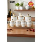 Enza Bulut Standlı Porselen Baharat Takımı 15 Parça - Beyaz - 700 ml