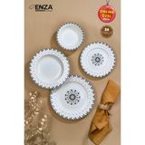 Enza Filiz Porselen Yemek Takımı 24 Parça 6 Kişilik Çiçek Desenli Beyaz Renk
