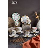 Enza Hera 6 Kişilik Porselen Fincan Takımı Renkli Desenli Özel Tasarım 50 ml Hacim - 6 Adet