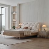 Enza Home Cante Başlıklı Karyola 2'li Set - Krem - Ahşap - 160 x 200 cm