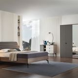 Enza Home Cordell Beyaz Gri Ceviz Başlıklı Karyola + 5 Kapaklı Dolap + Şifonyer + 2 Adet Komodin Yatak Odası Seti