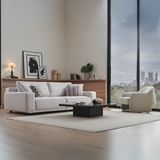Enza Home Mesta Koltuk Takımı Krem Renk Modern Tasarım Ahşap İskelet 115 cm Derinlik 252 cm Genişlik