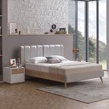 Enza Home Polka Başlıklı Karyola - Açık Yeşil, Keten Dokulu Kumaş 180 x 200 cm