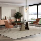 Enza Home Salda Metal Ayaklı, Cam Yüzeyli Yemek Masası - Bej, 180 cm - 180x90