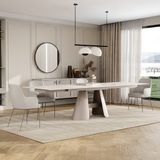 Enza Home Salda Metal Ayaklı, Mermer Yüzeyli Yemek Masası - Beyaz, 200 cm - 200x100