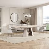 Enza Home Salda Metal Ayaklı, Traverten Yemek Masası - Bej, 200 cm - 200x100