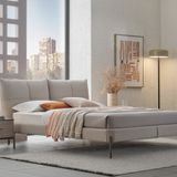 Enza Home Varena 55901 Açık Gri 200x200 cm Dokulu Kumaş Başlıklı Karyola