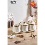Enza Lale Beyaz Standlı Porselen Baharat Takımı 10 Parça