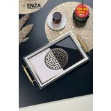 Enza Mint Beyaz Tepsi Cam Baskılı 48x29 CM