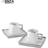 Enza Mona Porselen Fincan Takımı 2 Kişilik Gold - Açık Gri - Beyaz - 50 ml