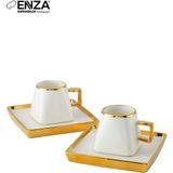 Enza Mona Porselen Fincan Takımı 4 Parçalı Gold Desensiz Beyaz Altın Malzeme ile Şık Sunum - 50 ml