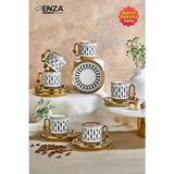 Enza Rio Porselen Fincan Takımı Desenli 12 Parça 6 Kişilik Şık Sunum İçin - 010 - Beyaz - 50 ml