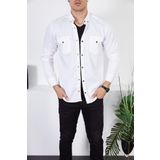 ENZİM JEANS Erkek Slim Fit Beyaz Kot Gömlek