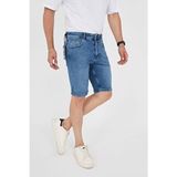 Enzim Jeans Erkek Slim Fit Düz Desenli Günlük Kullanım %100 Pamuk Kot Şort - Mavi - 30