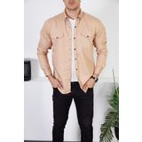 ENZİM JEANS Erkek Slim Fit Kot Gömlek Bej 2XL