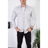 ENZİM JEANS Erkek Slim Fit Kot Gömlek Gri 2XL