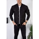 ENZİM JEANS Erkek Slim Fit Kot Gömlek Siyah L