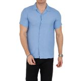 ENZİM JEANS Erkek Slim Fit Polycotton Kısa Kol Gömlek Açık Mavi L