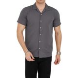 ENZİM JEANS Erkek Slim Fit Polycotton Kısa Kol Gömlek Antrasit M